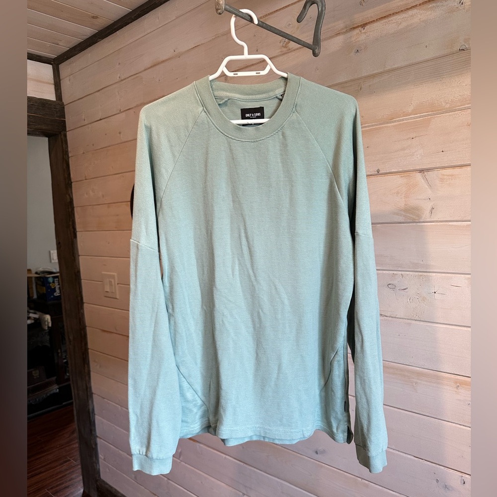 Only & Sons | Light Teal Ribbed Long Sleeve Crewneck
